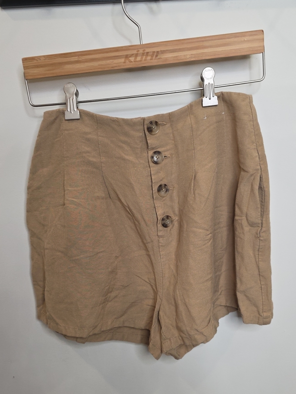Express Extreme High-rise Shortie Linen Button-Front Tan Shorts Sz 4